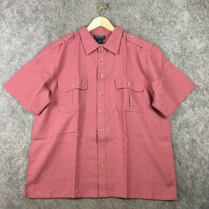 John Blair Mens Shirt XL Short Sleeve Button Up Shoulder Pockets Linen Look Pink